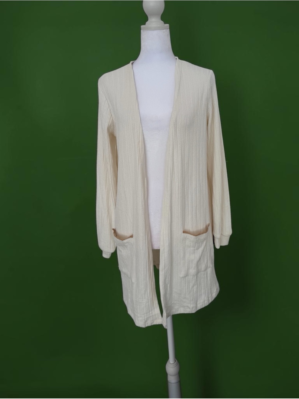 Blu Pepper Cream Open-Front Ribbed Cardigan